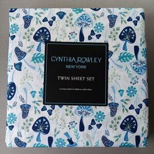 Cynthia Rowley Bedding Set of 4 TWIN Blue Mushroom Flower Groovy Cozy‎ NEW Boho